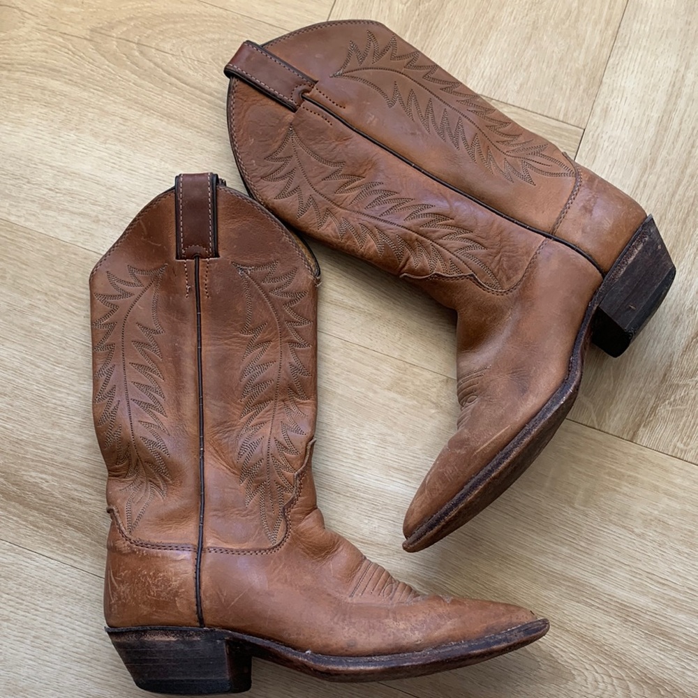 Justin Boots brown tan leather Cowboy Cowgirl boots